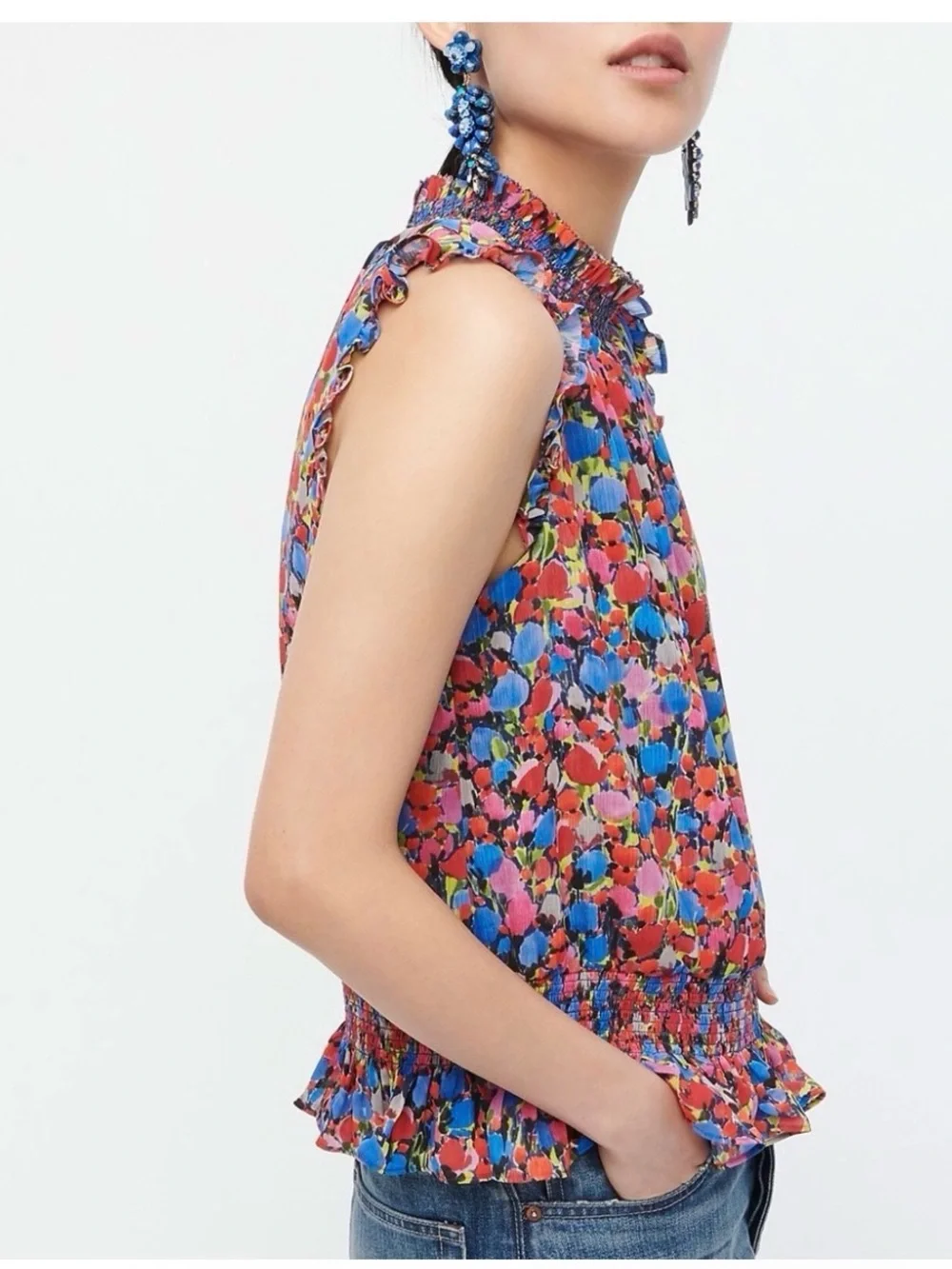 J Crew Sleeveless Mockneck Top in Watercolor Floral Print | Sz 8